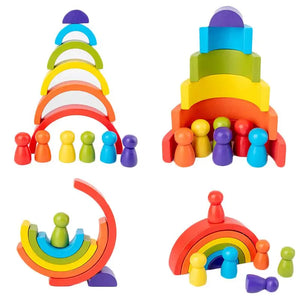 Wooden Rainbow Stacking Toy for Kids | Montessori Balance Blocks