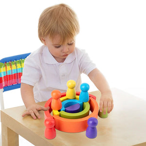 Wooden Rainbow Stacking Toy for Kids | Montessori Balance Blocks