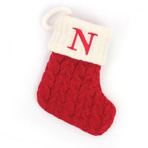 Personalized Christmas Stocking Ornaments, Knitted Tree Decorations with Snowflake Alphabet Letters