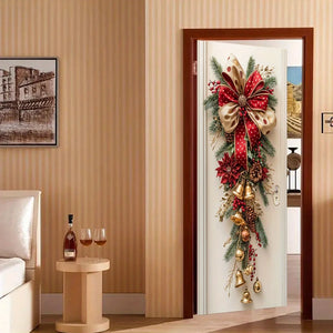 Christmas Wall Hanging Decor with Red Bells & Green Leaves