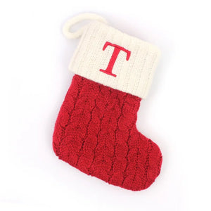 Personalized Christmas Stocking Ornaments, Knitted Tree Decorations with Snowflake Alphabet Letters