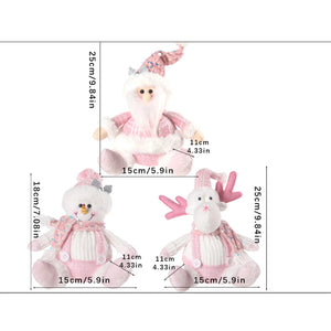 Christmas Sequin Cartoon Doll Decor – Pink Reindeer, Snowman & Santa
