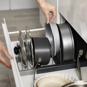 7-Grid Adjustable Pot and Pan Organizer Rack – Space-Saving Kitchen Storage