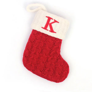 Personalized Christmas Stocking Ornaments, Knitted Tree Decorations with Snowflake Alphabet Letters