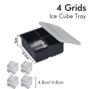 Silicone Ice Cube Tray with Lid – 4, 6 & 8 Grid Ice Maker