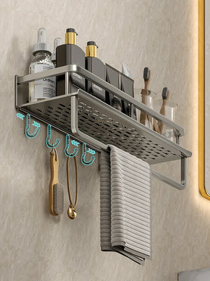 Wall-Mounted Aluminum Bathroom Rack – Space-Saving Storage Shelf
