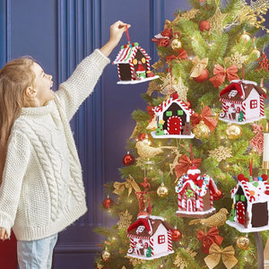 5pcs Gingerbread House Christmas Tree Ornaments, Hanging Holiday Decor