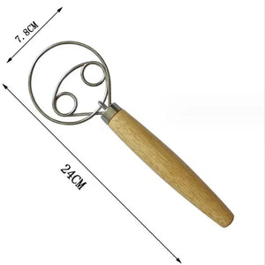 Danish Dough Whisk with Wooden Handle – Stainless Steel Baking Tool