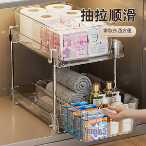 Writing 2-Tier Under Sink Organizer – Sliding Pull-Out Storage Rack