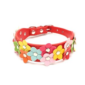 Floral PU Leather Pet Collar & Leash – Stylish Dog & Cat Set