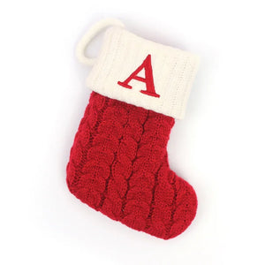 Personalized Christmas Stocking Ornaments, Knitted Tree Decorations with Snowflake Alphabet Letters