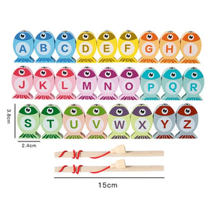 Wooden Fishing Game Toy for Kids, Alphabet & Number Learning Puzzle