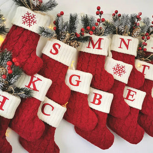 Personalized Christmas Stocking Boots, Knitted Xmas Tree Ornaments with Snowflake Letters