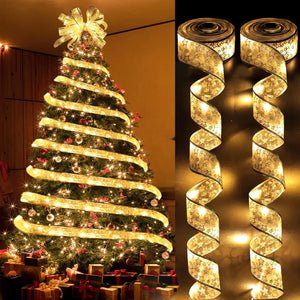 Christmas Ribbon Fairy Lights, DIY Bow String Lights for Xmas Tree Decor