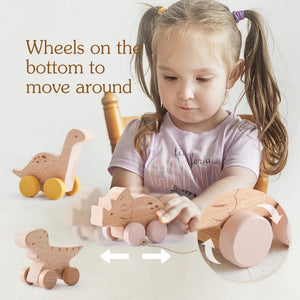 Dinosaur Cartoon Wooden Teether Toy for Babies – Montessori Sensory Car