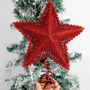 25cm Red Gold Glitter Star Christmas Tree Topper – Festive Decoration