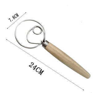 Danish Dough Whisk with Wooden Handle – Stainless Steel Baking Tool