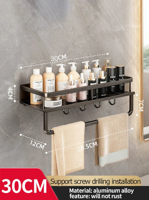 Wall-Mounted Aluminum Bathroom Rack – Space-Saving Storage Shelf