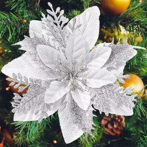 1–20pcs Glitter Artificial Christmas Flowers, Xmas Tree Ornaments & Holiday Decorations