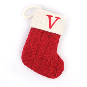 Personalized Christmas Stocking Ornaments, Knitted Tree Decorations with Snowflake Alphabet Letters