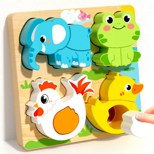 4-in-1 Wooden 3D Animal Puzzle – Educational Learning Toy for Kids