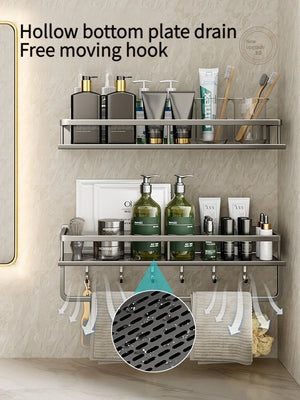 Wall-Mounted Aluminum Bathroom Rack – Space-Saving Storage Shelf