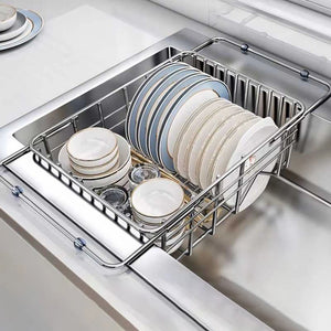 Stainless Steel Telescopic Sink Drain Rack Non-Slip Dish Drying Kitchen Bathroom Countertop Organizer Rack for Household UseStainless Steel Telescopic Sink Drain Rack Non-Slip Dish Drying Kitchen Bathroom Countertop Organizer Rack for Household Use
