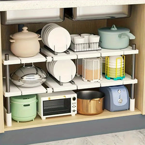 Adjustable Under-Sink Storage Rack – Expandable Cabinet Organizer