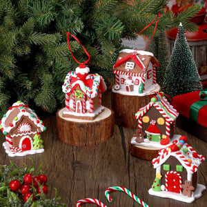 5pcs Gingerbread House Christmas Tree Ornaments, Hanging Holiday Decor