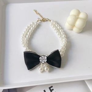 Pearl Bow Pet Collar – Double-Layer Necklace for Cats & Small Dogs