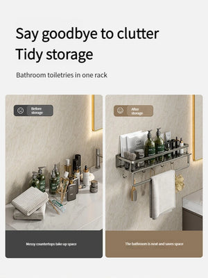 Wall-Mounted Aluminum Bathroom Rack – Space-Saving Storage Shelf