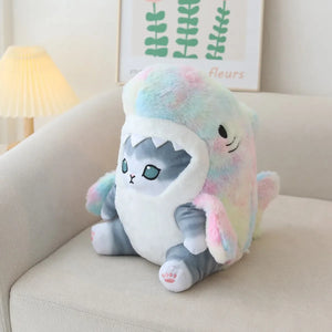 Kawaii Shark Cat Plush Toy – Soft Colorful Stuffed Animal Gift