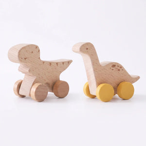 Dinosaur Cartoon Wooden Teether Toy for Babies – Montessori Sensory Car