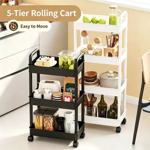 5-Tier Rolling Kitchen Storage Cart with Wheels – Multi-Purpose Organizer