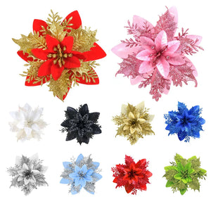 1–20pcs Glitter Artificial Christmas Flowers, Xmas Tree Ornaments & Holiday Decorations