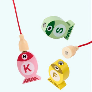 Wooden Fishing Game Toy for Kids, Alphabet & Number Learning Puzzle