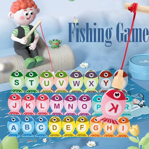 Wooden Fishing Game Toy for Kids, Alphabet & Number Learning Puzzle