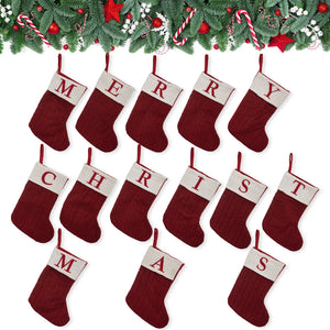 Personalized Christmas Stocking Boots, Knitted Xmas Tree Ornaments with Snowflake Letters