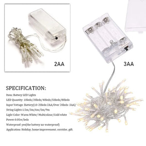 Waterproof Battery LED Christmas String Lights, 1.5m–10m Xmas Home Decorations