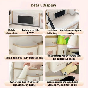 Leather Car Seat Back Organizer with Foldable Tray Table & Anti-Kick Pad