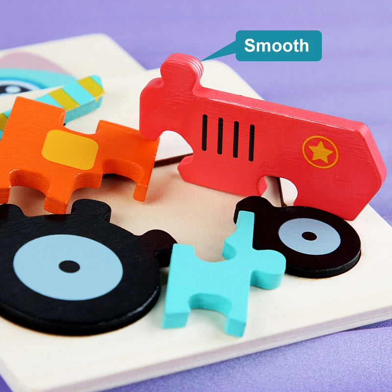 Kids 3D Wooden Animal Puzzle, Educational Jigsaw Toy