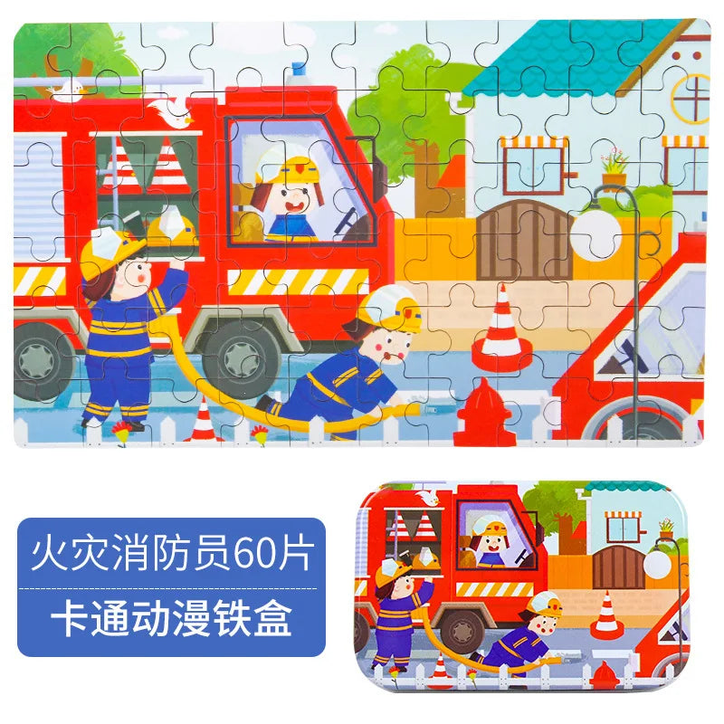 SEO Title: 60-Piece Wooden Puzzle Toys for Kids – Educational Animal & Vehicle Jigsaw