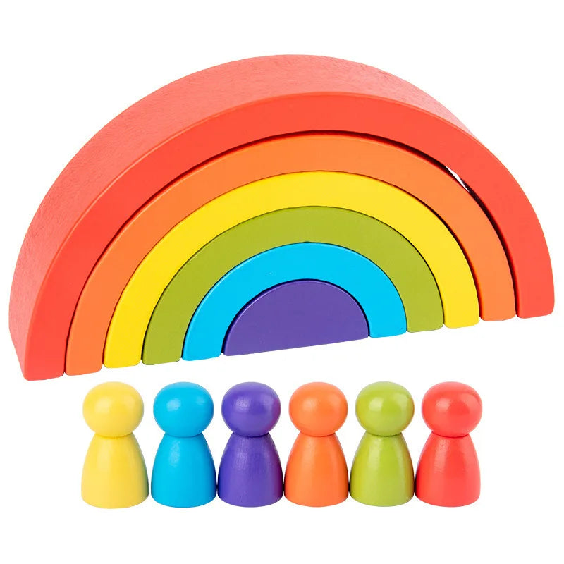 Wooden Rainbow Stacking Toy for Kids | Montessori Balance Blocks