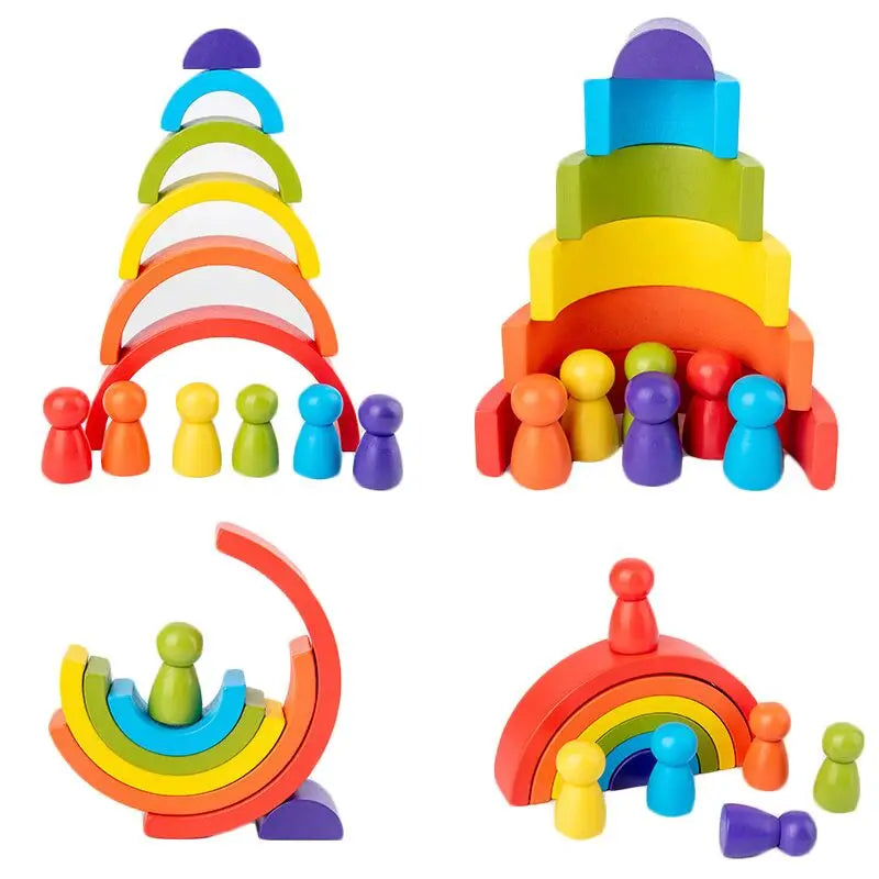 Wooden Rainbow Stacking Toy for Kids | Montessori Balance Blocks