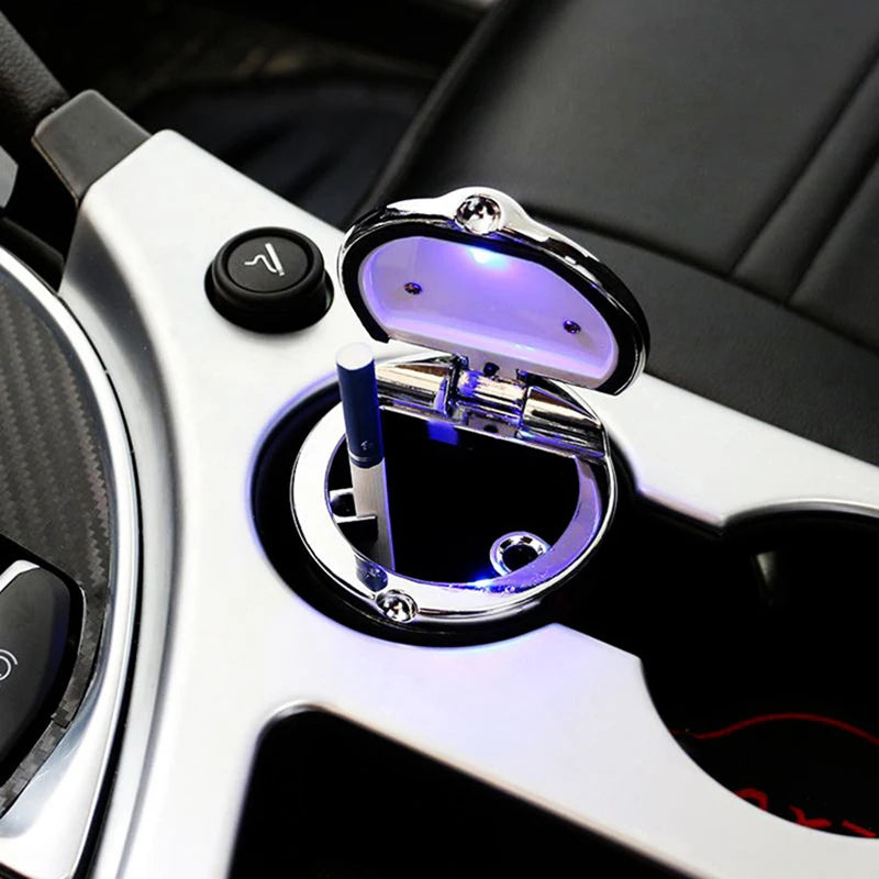 Universal Car Ashtray with LED Light – Covered Interior Accessory