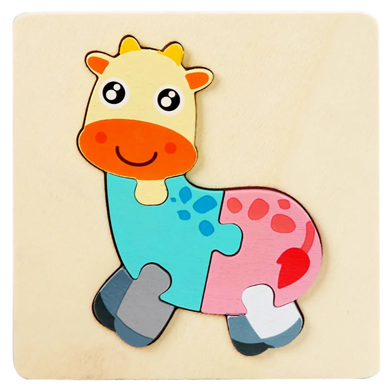 Kids 3D Wooden Animal Puzzle, Educational Jigsaw Toy
