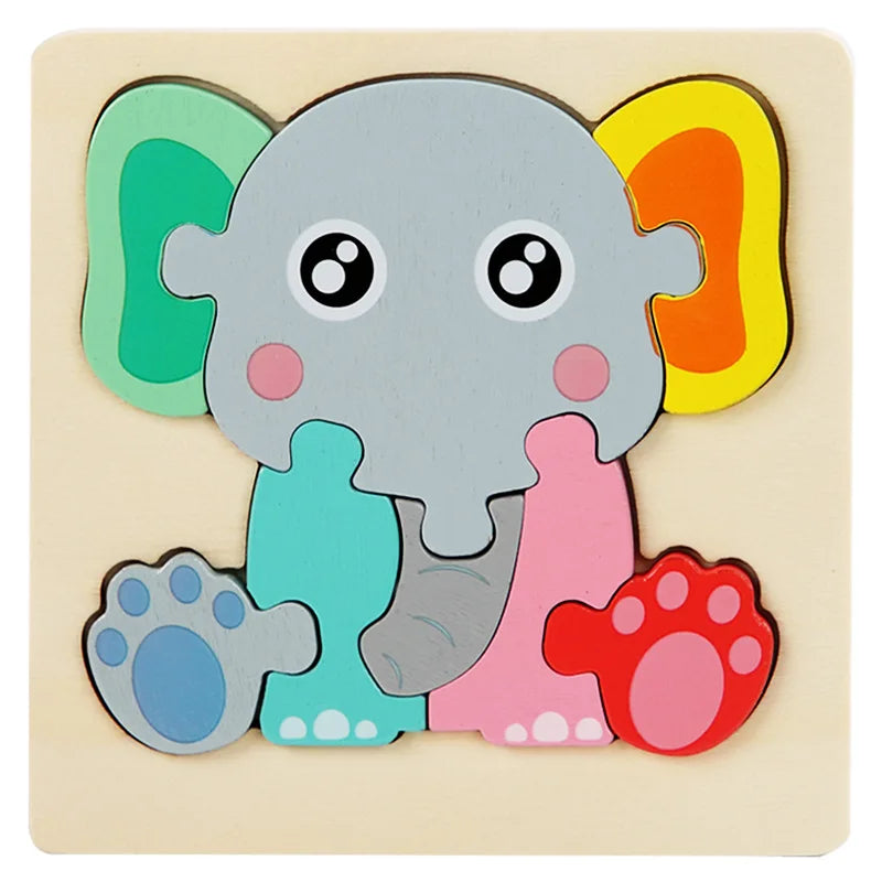 Kids 3D Wooden Animal Puzzle, Educational Jigsaw Toy