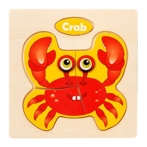Kids 3D Wooden Animal Puzzle, Educational Jigsaw Toy