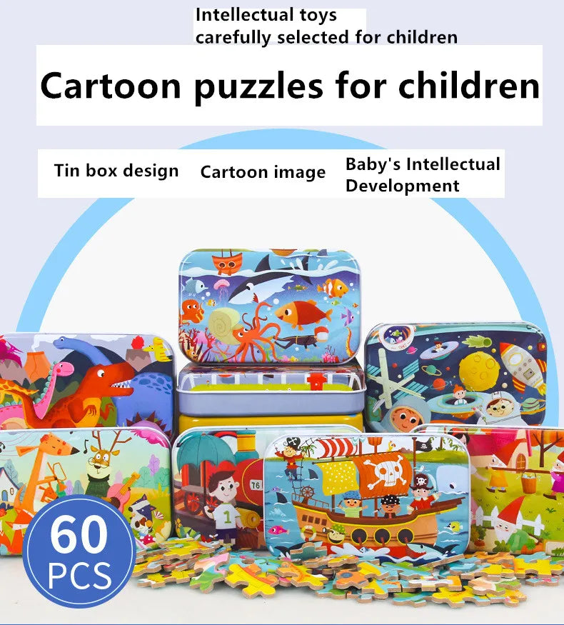 SEO Title: 60-Piece Wooden Puzzle Toys for Kids – Educational Animal & Vehicle Jigsaw