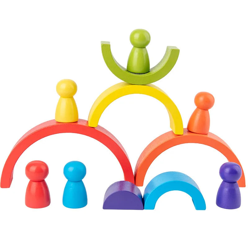Wooden Rainbow Stacking Toy for Kids | Montessori Balance Blocks
